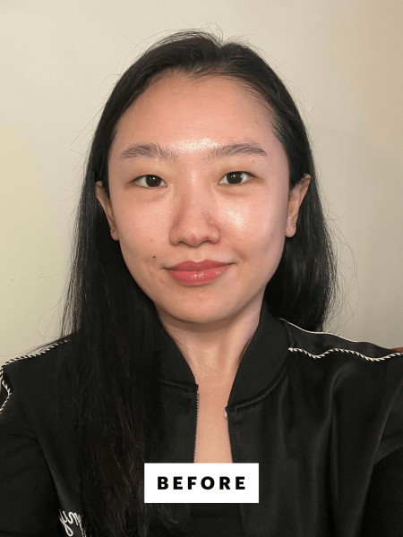 A selfie of Allure commerce editor Sarah Han before applying the Live Tinted Hueguard Skin Tint SPF 50